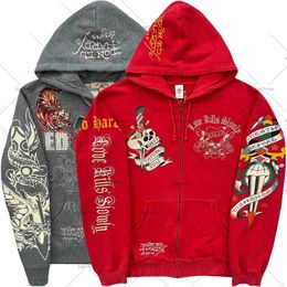 Men's Hoodies Sweatshirts Street Casual Versatile Harajuku Style Zipper Sweatshirt Men's American Gothic Rock Skull Bones Oversized Hoodie Men's Y2K 231204