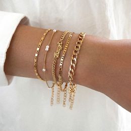 Chain 5Pcs Trendy Bracelet Set For Women Angel Letter Gold Silver Colour Link Bangle Female Fashion Jewellery Gift 231204