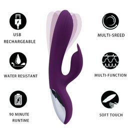 Jade Rabbit Double Shock Stick Women's High Tide G-point Stimulation Double Motor Massage Stick Silicone Adult Sexual Products 231204