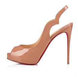 2024 Women's high heel sandal platform shoes Hot Chick Sling back Alta 120 mm heels Pumps Patent leather peep toe ankle strap luxury designer shoes with box EU35-43