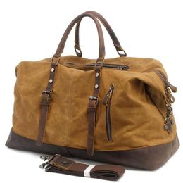 Vintage Waxed Canvas Men Travel Duffel Large Capacity Oiled Leather Weekend Bag Basic Holdall Tote Overnight Bags2737