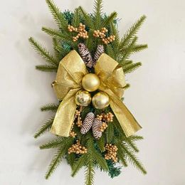 Decorative Flowers Durable Christmas Wreath Easy Care Stair Swag Festive Stairway Colored Ball Artificial Plant Pine Cone