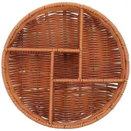 Dinnerware Sets Woven Storage Box Multi-grid Tray Snack Basket Round Bread Holder Desktop Dried Fruit Coffee Table