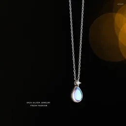 Pendants 925 Sterling Silver Moonstone Water Drop Pendant Necklace For Women Vintage Elegant Temperament Jewellery Accessories