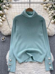 Women's Sweaters Women Autumn Pullovers Korean Lazy Style Solid Color High-end Knit Shirt With High Neck Loose Fitting Slim Unique Top D5451