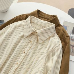 Women's Blouses Ladies Shirt Fine Corduroy Vertical Striped Lapel Long-sleeved Female Fall And Winter Stacked Thickened Jacket Women