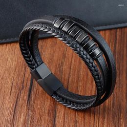 Charm Bracelets Fashionable Leather Bracelet For Men With High-end Black And Stainless Steel Jewelry