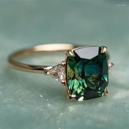 Wedding Rings Vintage Square Emerald Ring For Women Fashion Gold Colour Inlaid Green Zircon Bridal Engagement Jewellery Gift Female256F