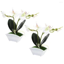 Decorative Flowers 2 Pcs Artificial Orchids Simulation Phalaenopsis Emulated Potted Flower White Fake Plant Bonsai Ornaments