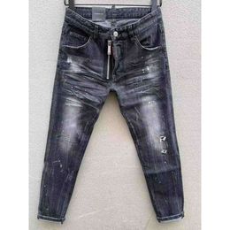 Jeans New Men Hole Light Blue Dark Italy Brand Man Long Pants Trousers Streetwear denim Skinny Slim Straight Biker Jean D2 quality