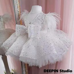 Girl's Dresses Baby Girls Dresses 2024 Girls Dresses For Children's Feather Sequins Baby Princess Tutu Dress Birthday Party Children's Wear 231204