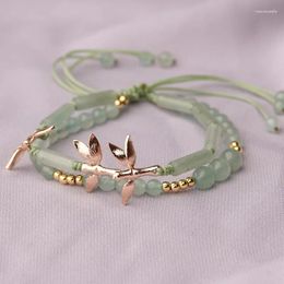 Charm Bracelets Aventurine Bamboo Nature Ston Bracelet Fashion Tube Jewelrey Gift For Women Double Layers Rope Green