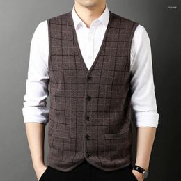 Men's Sweaters MACROSE Casual Sweater Cardigan Vest Wool Plaid Autumn And Spring Warm Fashion Design