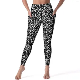 Women's Leggings Black And White Leopard Animal Print Gym Yoga Pants High Waist Casual Leggins Quick-Dry Sports Tights Birthday Present