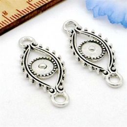 100Pcs Antique Silver Three Evil Eye Connectors Pendant Charms For necklace Jewellery Making findings 29x12mm288D