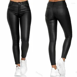 Women's Pants Lucyever Pu Leather Small Feet Women Sexy Tight-Fitting Stretch High-Waist Pencil Ladies Button Casual Trousers 2023