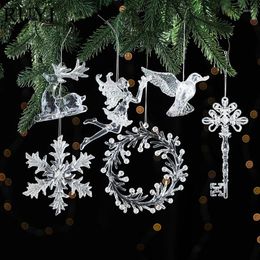 Decorative Flowers Christmas Tree Decoration Transparent Acrylic Elk Angel Key Snowflake Crystal Garland Pendant Wedding Year's Gifts