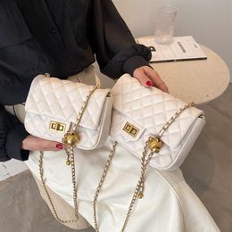 Evening Bag Trendy Style Small Fragrance Women's Korean Version Lingge Golden Ball Chain Messenger Texture Single Shoulder3094