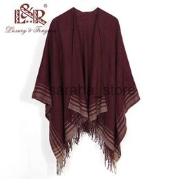 Scarves Fashion Stole Real Wool Knitted Poncho Wraps Pashmina Women Winter Scarf Striped Tassel Sweater Warm Shawl Scarves for Ladies J231204