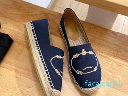 Embroidered lettering linen slip on Espadrilles shoes JUTE Sole spring flats loafers hand made luxury designers shoe for women casual luxe lounge fact