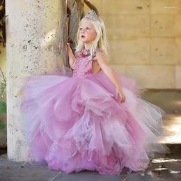 Girl Dresses Pink Appliques Girls Pageant Dress Sleeveless Bling Sparkling Beaded Ball Gown For Weddings Floor Length Flower