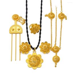 Necklace Earrings Set Anniyo Ethiopian Ethnic Wedding Eritrean Habesha African Necklaces Ring Hairpin Forehead-chain #187116