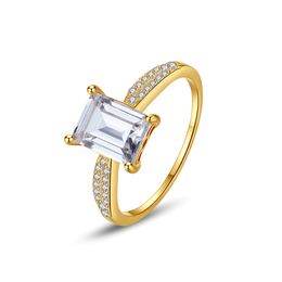 S925 Sterling Silver Ring Plated 18k Gold Shining 3A Zircon Ring European Fashion Women Vintage Ring Wedding Party Ring Jewellery Valentine's Day Mother's Day Gift spc