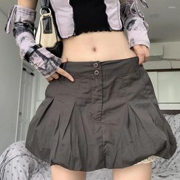Skirts Y2k Street Mini Cargo Skirt Fashion Sexy Girl Pleated 2023 Summer Casual Loose Outfits Nightclub Solid Colour Clothes