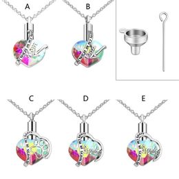 Pendant Necklaces Rainbow Crystals Heart Cremation Urn Necklace For Ashes Charm Memorial Keepsake JewelryPendant264Q