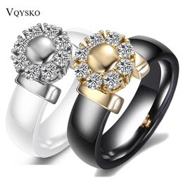 Wedding Rings Black White Ceramic For Women Cubic Zircon Stainless Steel Engagement Elegant Love Jewelry 231204