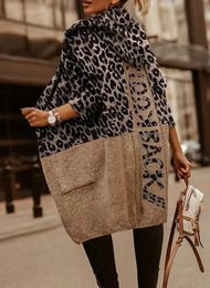 Women's Sweaters Leopard Cardigan Women Knitted Sweater Pullovers Autumn Winter Warm Thick Jumpers Maxi Brown Crochet Y2k Long Sleeve Jumper T231204