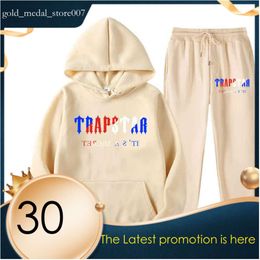 Trapstar Brand Printed Sportswear Men's T Shirts Colours Warm Two Pieces Set Loose Hoodie Sweatshirt Pants Jogging Trapstar Tracksuit 630