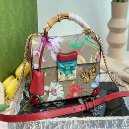 Small Bamboo Padlock Tote Bag Women Totes Female Shoulder Sling Square Bags Handbag Lady Top Handle Handbags Colourful flower butte301Q