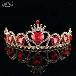 Hair Clips & Barrettes Baroque Gold Colour Tiaras Red Heart Queen Princess Crowns Crystal Headband Kid Girls Wedding Accessiories J317J