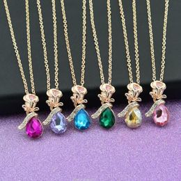 fashion Gold Silver Crystal gemstone rose angel tears drip necklace female Pendant necklace mix order