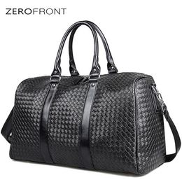 Duffel Bags ZEROFRONT 2021 Design Woven Pattern PU Leather Portable Multi-function Handbag High Capacity Men's Travel Bag Bla239Q