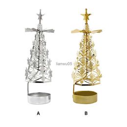 Candle Holders Desktop Romantic Christmas Revolving Lantern Stand Tray Tree Shape Wedding Party Rotating Candlestick Holder Decoration TealightL231204