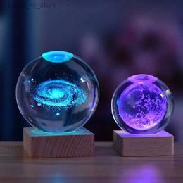 Night Lights 3D Crystal Ball Night Light Colourful Light Lamp Crystal Planet Solar System Galaxy Birthday Gift Glass Sphere Home Decoration YQ231204