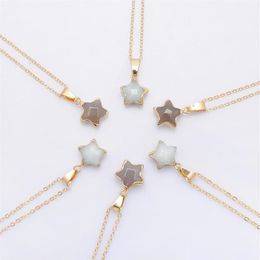 Pentagram Star Chain Necklace Pink Crystal Chakra Natural Stone Gold Plating Geode Druzy Quartz Pendant Diy Necklace Jewelry274H