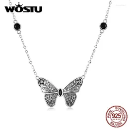 Pendants WOSTU Real 925 Sterling Silver Vintage Butterfly Cobwebs Spider Web Pendant Choker Necklace For Women Jewelry Gift CTN235