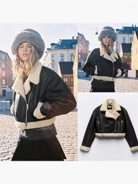 Women's Leather Autumn Ladies Fashion Streetwear Black Faux Loose Jackets 2023 Winter Casual Double Side Wear Warm Furry Pu Outwear Coat