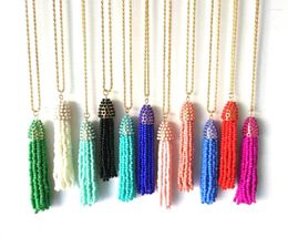 Pendant Necklaces Long Link Chain Seed Beaded Multi Colour For Summer Fashion Necklace Women