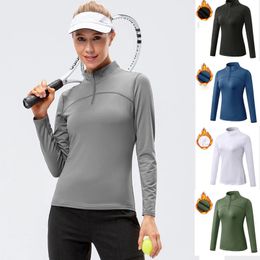 Yoga Outfit Top Autumn Winter Long Sleeve Running Sports top Zipper collar Fitness Outdoor Hiking Bike Sport Shirt Plus velvet 231204