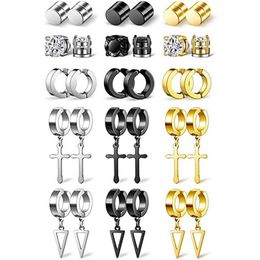 Stud 15 Pairs Magnetic Fake Earrings Stainless Steel Cross Dangle Hoop Non-piercing Unisex Clip On Earring240p