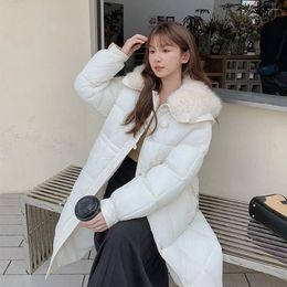 Women's Trench Coats Korean Long Cotton Coat Faux Fur Collar Parka Winter Thicken Warm Solid Colour Puffer Jacket Female Casual Outerwear