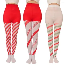 Women Socks Christmas Diagonal Striped Tights Candy Cane Stripe Full Length Pantyhose Thigh High Stockings Cosplay Costume Accessory