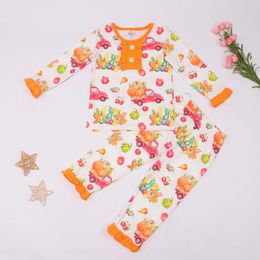 Clothing Sets 2023 Halloween Pyjamas Long Sleeve Outfits Baby Girl Clothes Set Pumpkin Print Children's Lace Suit Kids Casual Wear 1-8T