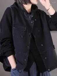 Women's Vests 2023 Autumn Korean Loose Art Irregular Old Sleeveless Denim Vest Casual Single Breasted Stand Collar Vintage Coat