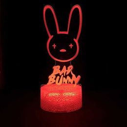 Night Lights Star Bad Bunny Fans Night Lights 3d Led Lamp For Bedroom Acrylic Closet Room Decor Children's Christmas Gift YQ231204