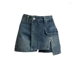 Women's Shorts Women Korean Y2K Vintage Blue Casual Belts Short Denim Mini Skirts Aesthetic Grunge High Waist Jeans A-line Skirt Alt Clothes